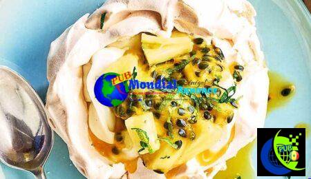 Vanilla pavlova with pineapple & passion fruit