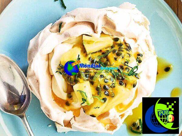 Vanilla pavlova with pineapple & passion fruit