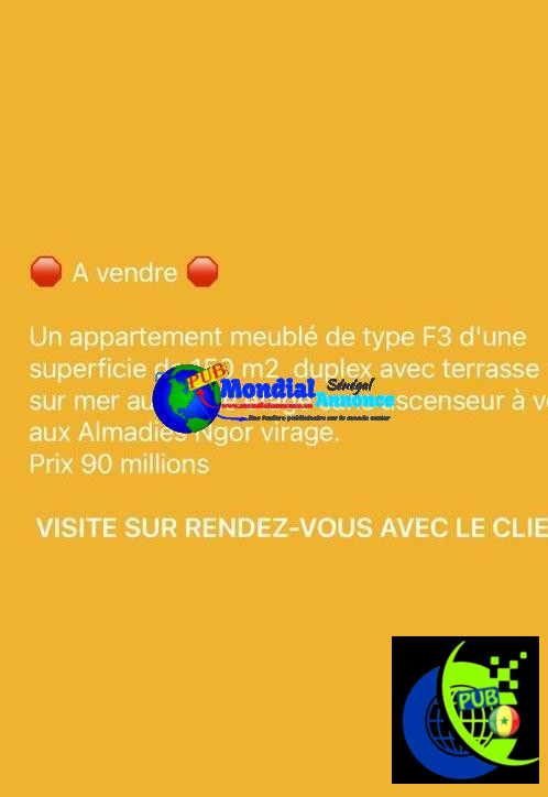 appart meublé à vendre 150m2 duplex avec terrasse sur mer au 4e étage avec ascenseurD