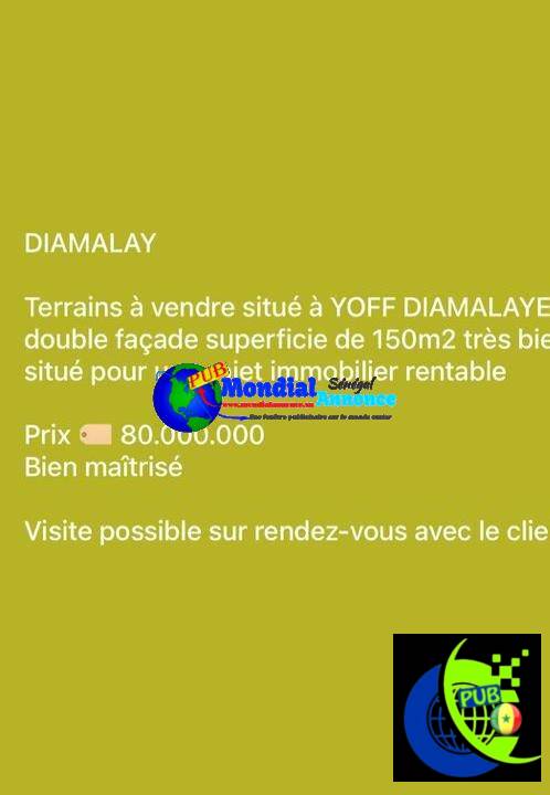 terrains à vende situé à yoff diamalaye 150m2 double façade