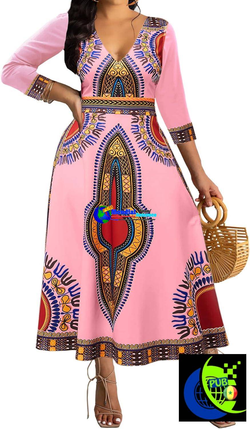 Robe africaine décontractée à imprimé floral