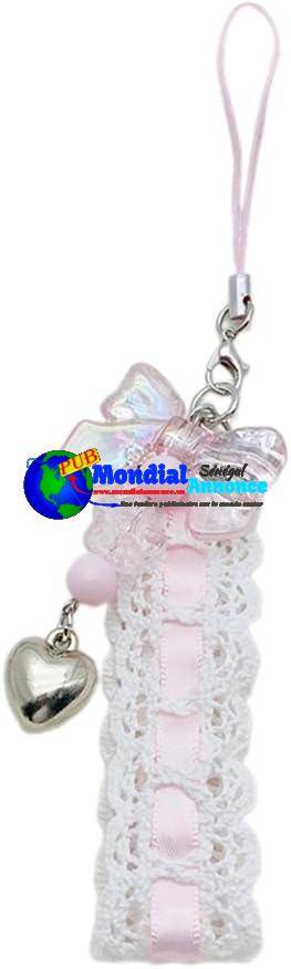 ZEPFJHE doux ruban cœur téléphone breloque sangle voiture clé suspendus Pendentifs mode sac décoration lanière sac à main accessoires
