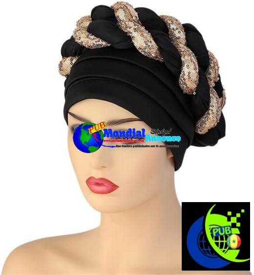 Turban en tissu bronzé, chapeau tissé exagéré, chapeau musulman