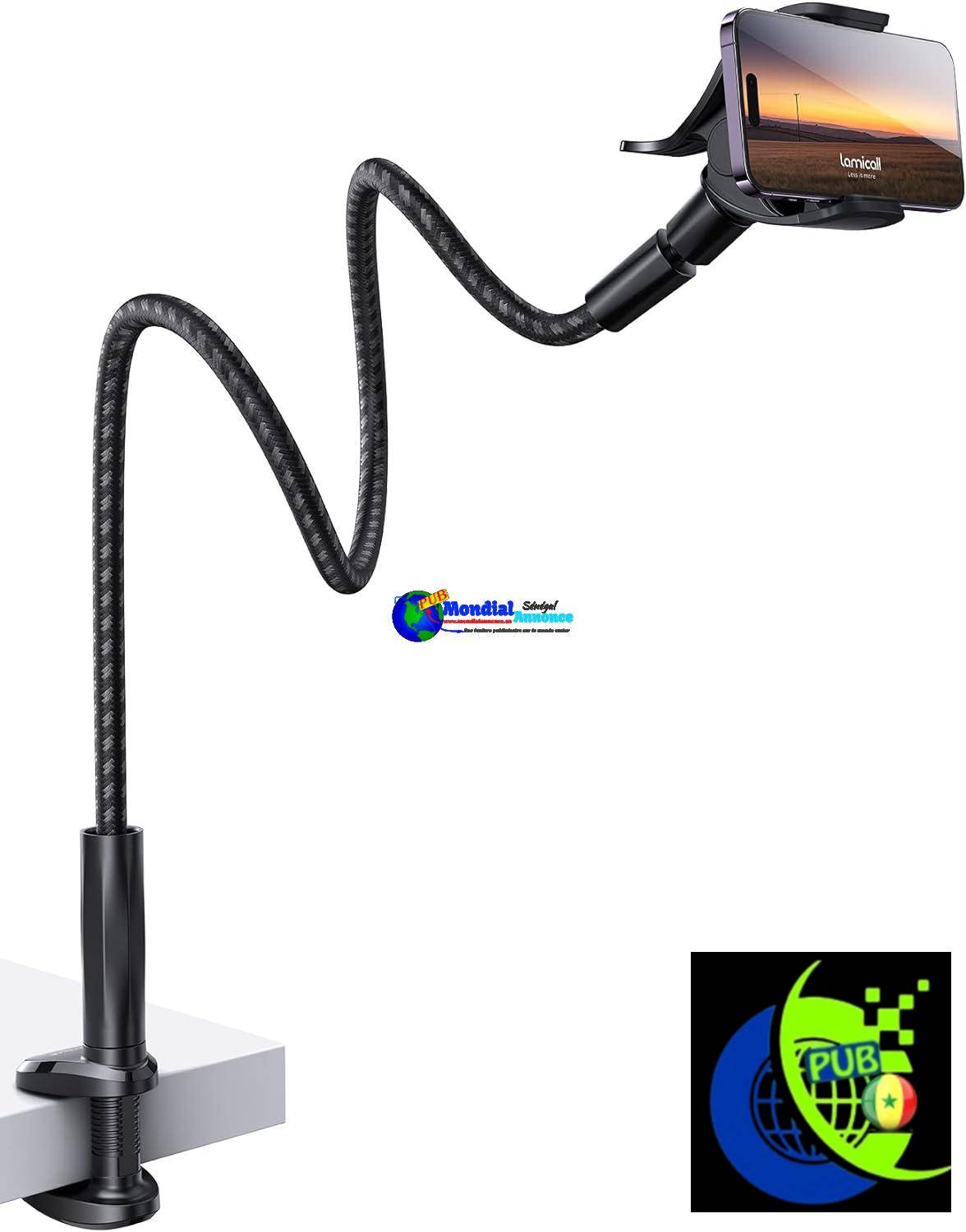 Lamicall Support Téléphone avec Col de Cygne, [Nouveau Tissé en Nylon] 97cm Bras Flexible, Pince Réglable à 360°, Support Téléphone Lit pour iPhone 16/15/14/13/12/11 Pro Max, Autres Smartphones 4-7”