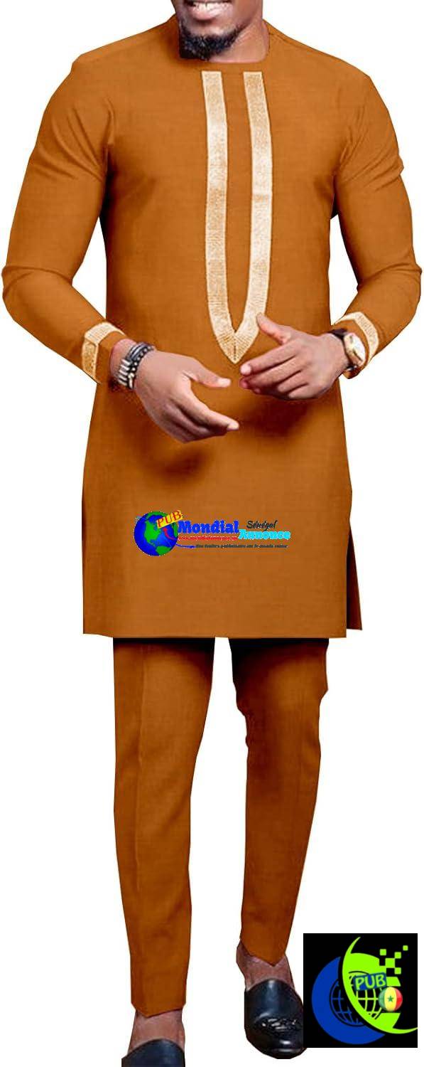Vêtements africains pour hommes, chemises et pantalons brodés à manches longues, tenues 2 pièces, costume africain grande taille