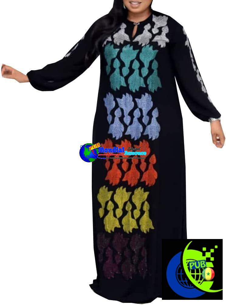 BYLIA Mode Longue Robe Africaine Décontractée Couleur Strass Maxi Style Ethnique pour Femmes Grande Taille