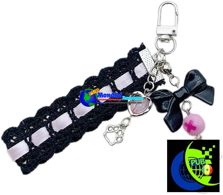 plcpdm-sweet-lace-ruban-chat-charme-téléphone-sangles-clés-de-voiture-pendentifs-mode-sac-décoration-lanière-sac à main-accessoires-noir