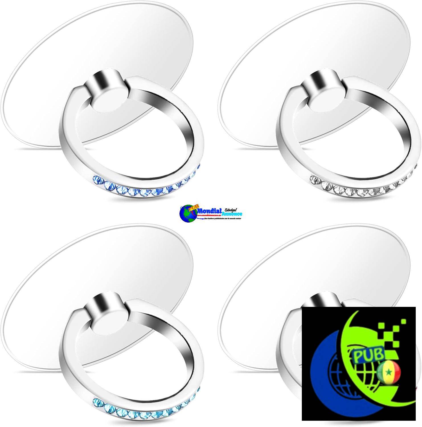 Bewudy 4 pièces Support Anneau de téléphone Portable, Transparent avec Diamant, Rotation 360° Finger Ring Stand Compatible avec la Plupart des téléphones