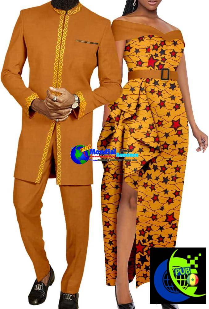 Vêtements pour couples africains Bazin Riche Dashiki Robes africaines pour femmes assorties aux tenues pour hommes ensembles haut et pantalon