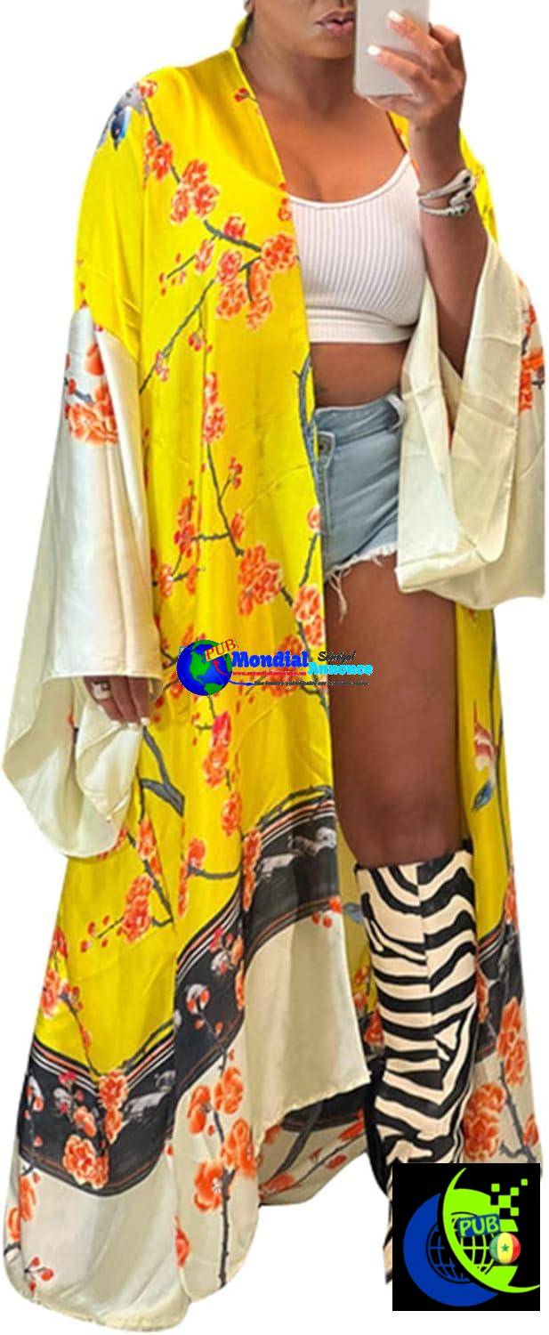 Robe kimono en satin à imprimé floral pour femme Famnbro