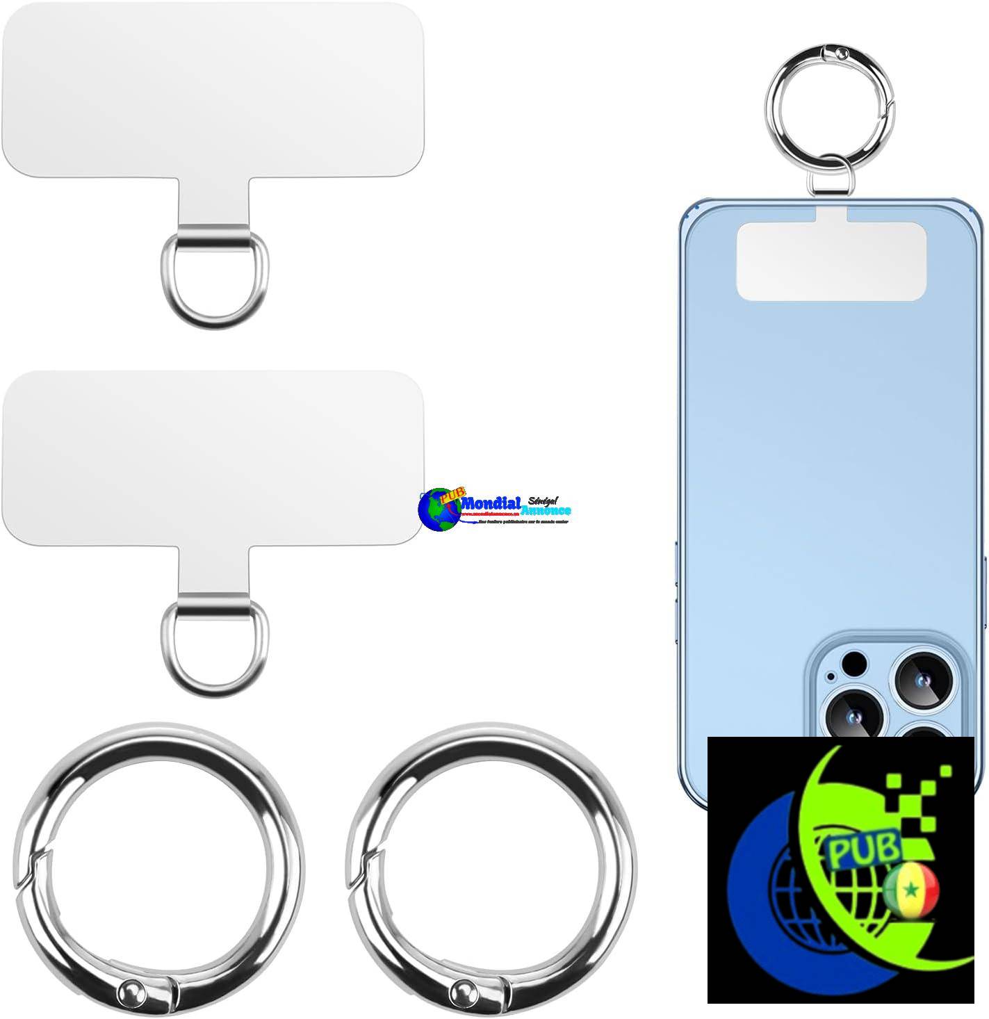 Miunpri Patch d’Attache de Téléphone + 2 Anneau à Ressort pour Lier Laniere de Telephone Portable Matériau d’Acier Inoxydable Compatible avec Plupart des Smartphones Sans Adhésif