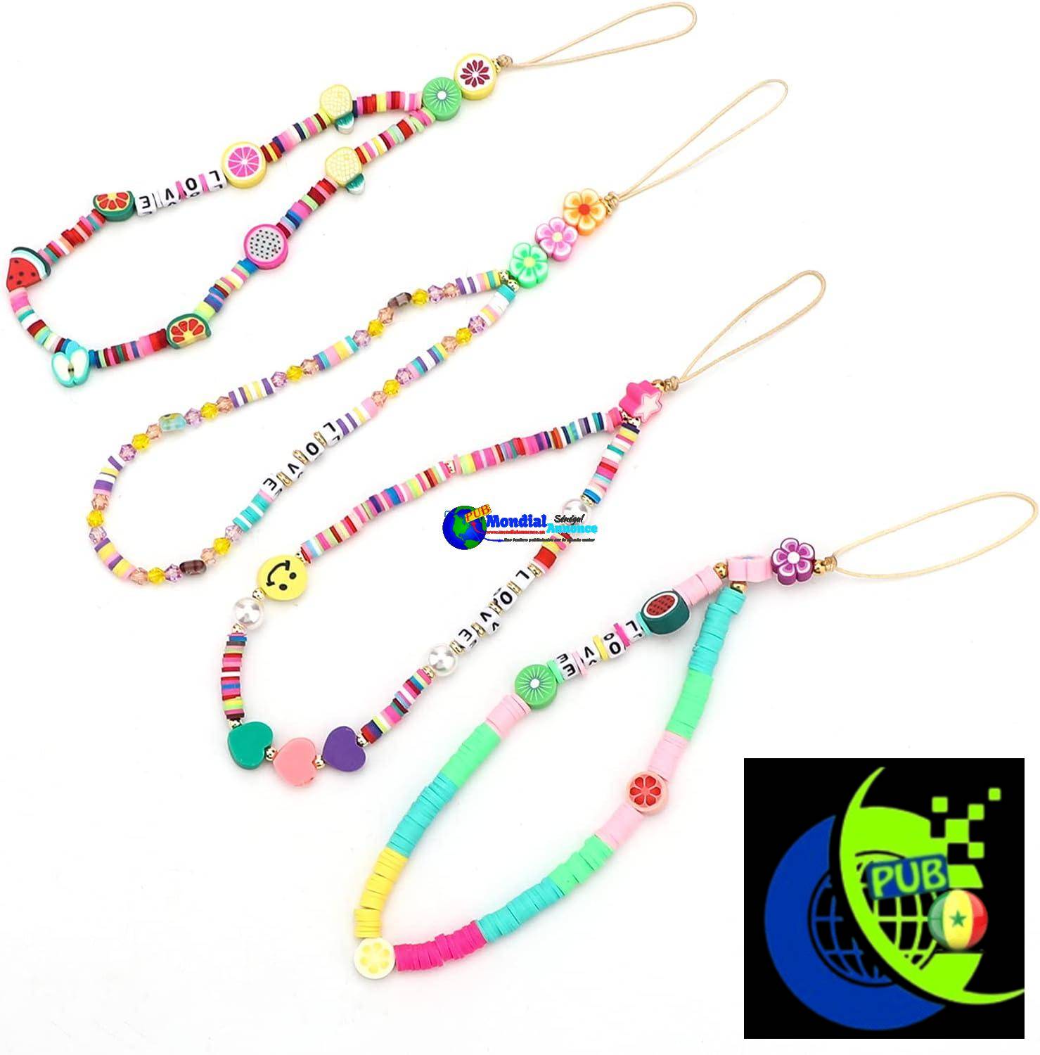 AIEX Lot de 4 bracelets de Téléphone Pièces Coloré Accessoires de décoration pour téléphone, Porte-clés..