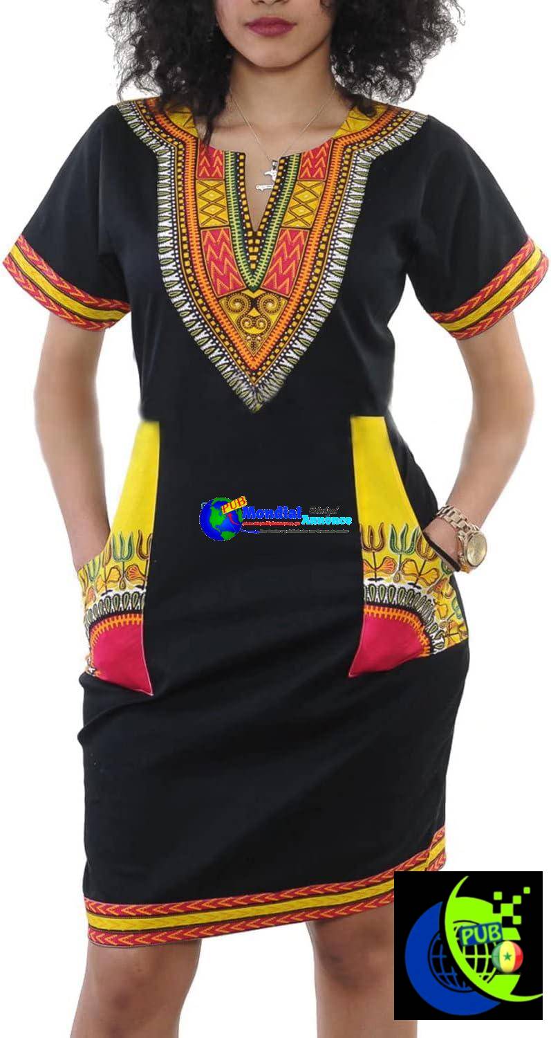 Robe d’été moulante à imprimé ethnique africain et col en V pour les femmes