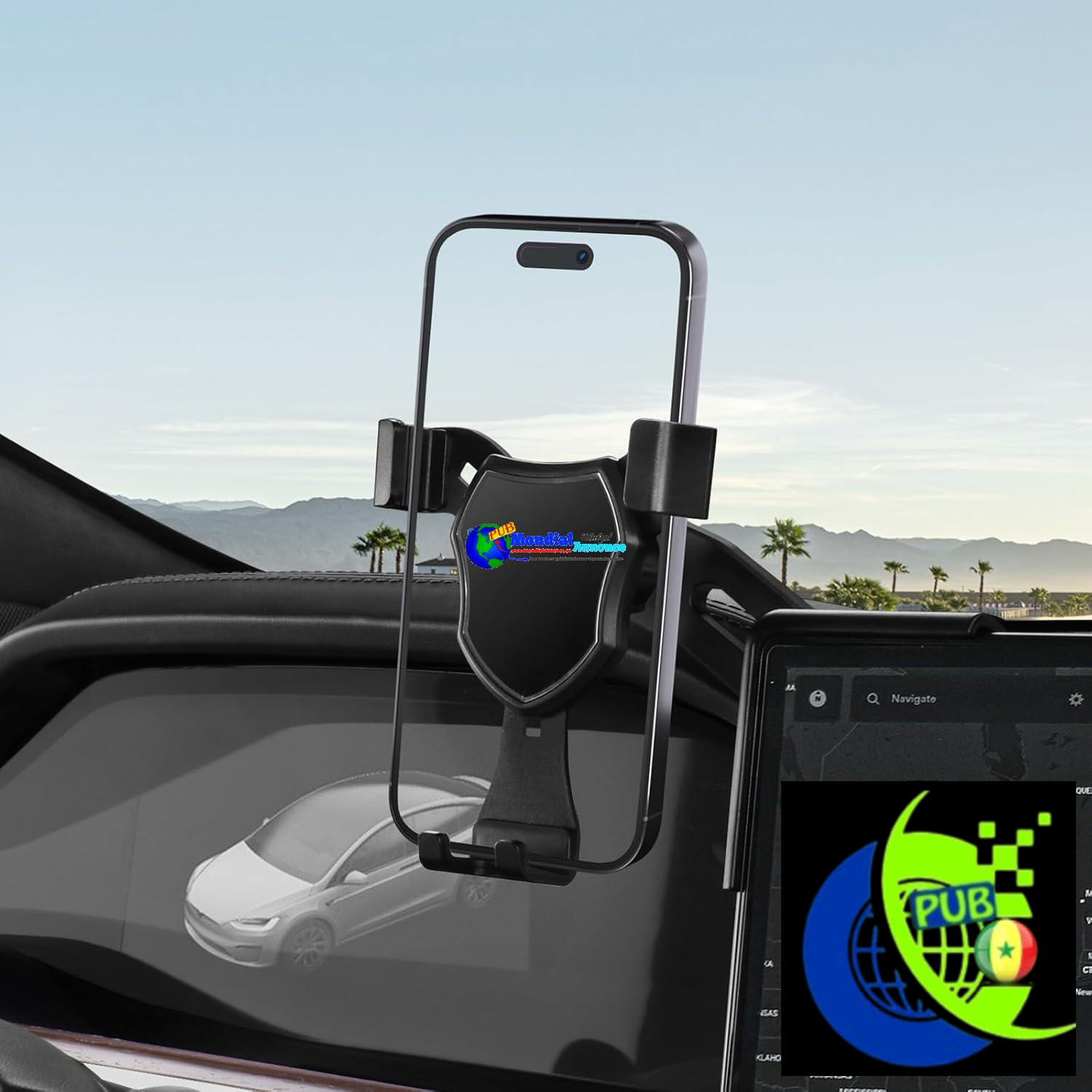 Support de téléphone BASENOR 2022-2024 Tesla Model X Model S Forte adhérence Support de téléphone Portable réglable à 360° Accessoires d’intérieur Tesla Compatible avec Tous Les iPhone et Android