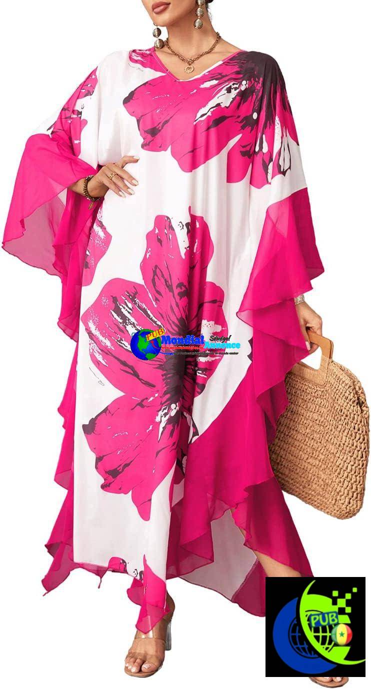 Robe caftan Eddoyee ample en mousseline de soie pour femme