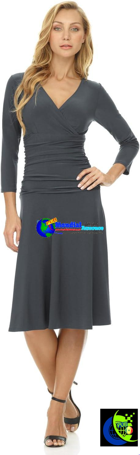 Robe gainante croisée à manches 3/4 et évasée pour femme Rekucci
