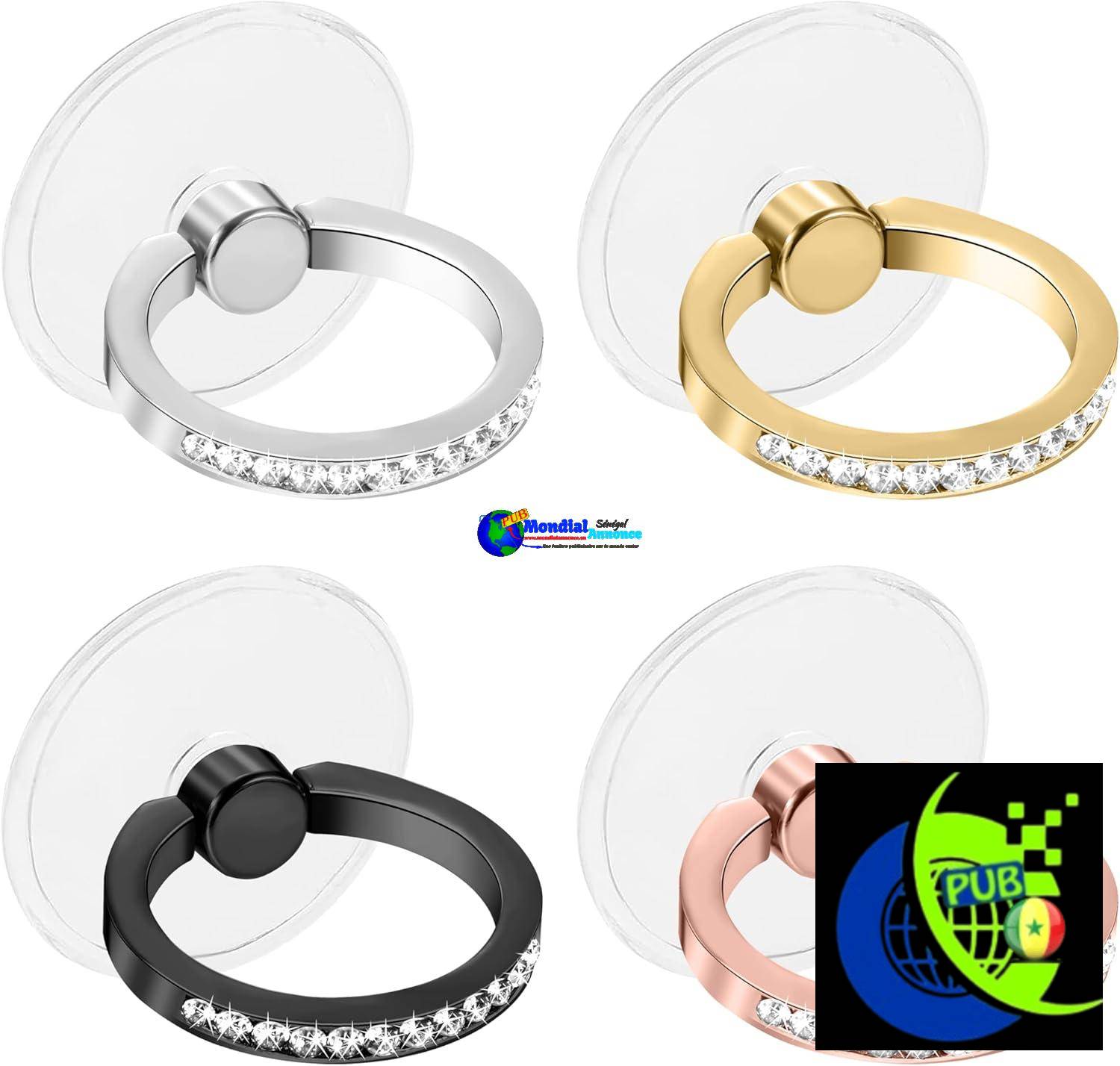 Heveer Anneau Support Téléphone avec Strass Support pour Anneau Transparent 360° de Rotation pour Téléphones Portables 4 Pièces 4 Couleurs