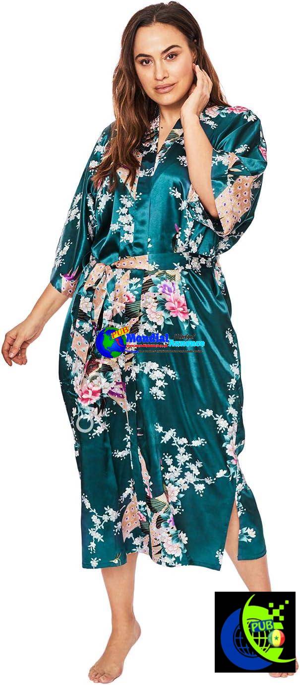 Robe kimono longue en satin pour femmes de grande taille KIM+ONO – Floral