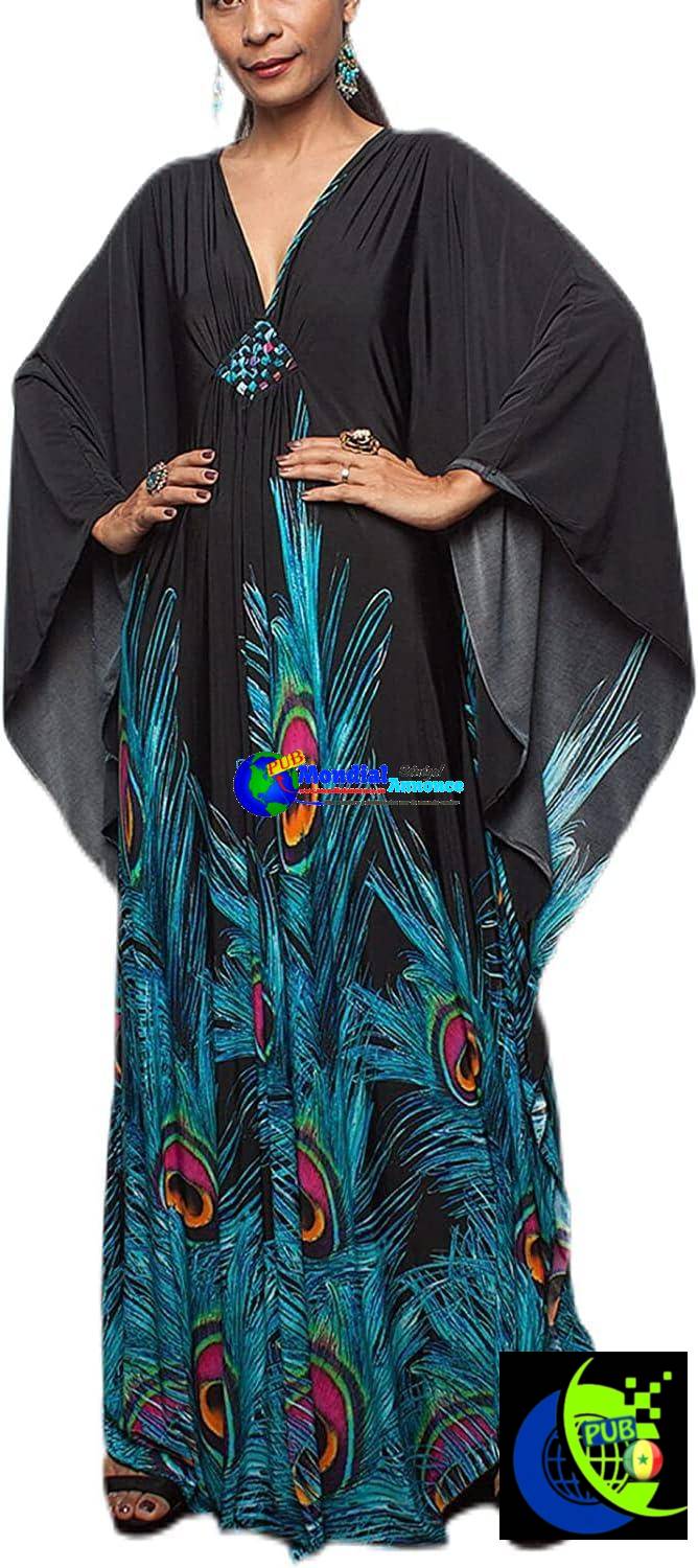 Robe Caftan de plage à imprimé floral pour femme à manches courtes