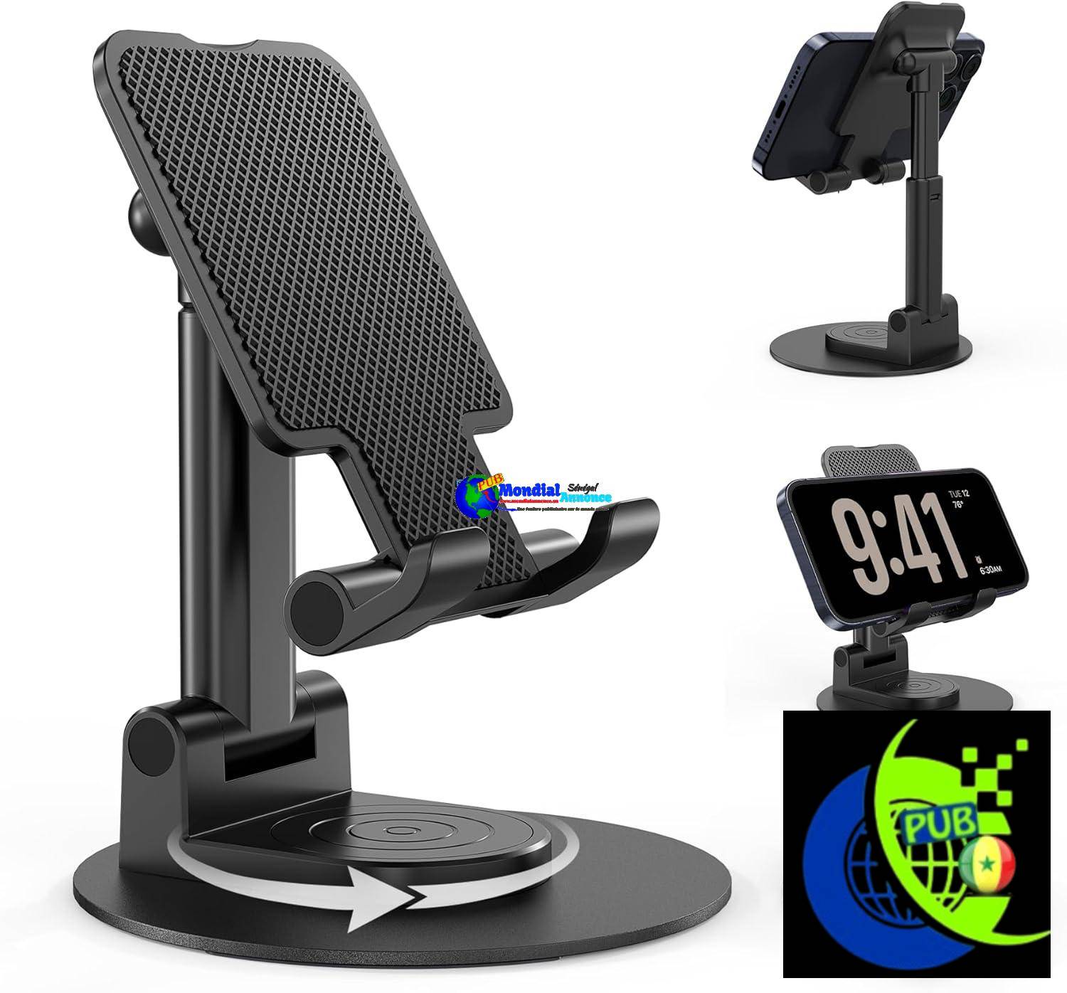 BHHB Support Téléphone, Support de Tablette Pliable pour Bureau, Compatible avec Samsung Huawei iPad Mini iPhone Tous Les Smartphones – Noir