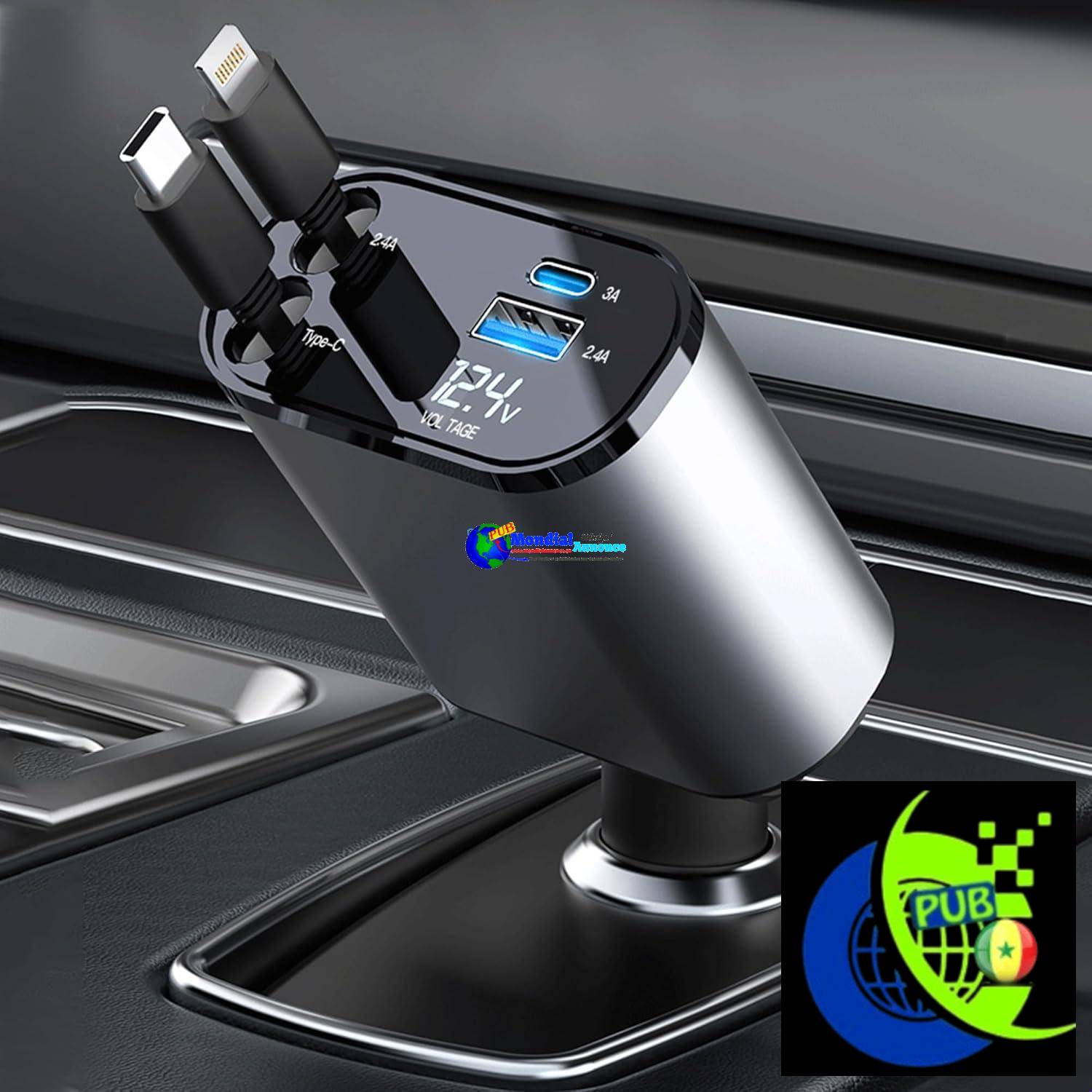 Chargeur de Voiture rétractable avec 100 W, Chargeur Rapide de Voiture 4 en 1