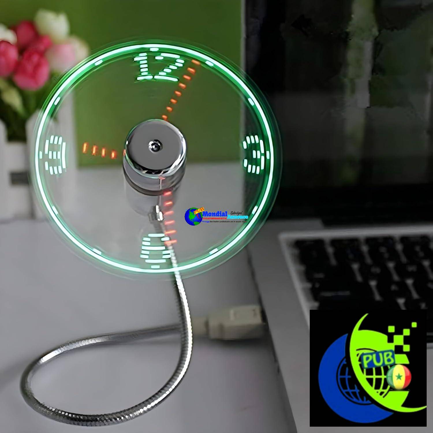 ONXE Ventilateur d’horloge USB à LED avec fonction d’affichage en temps réel