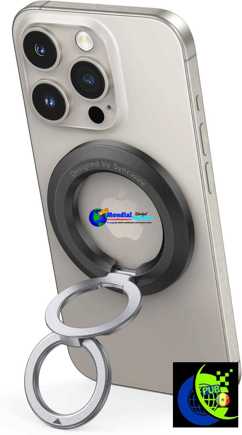 Syncwire Support d’anneau de Téléphone Magnétique, Support de Téléphone pour avion, Poignée de Téléphone Portable, Support de Téléphone Réglable pour MagSafe Compatible avec iPhone 15/14/13/12 et plus