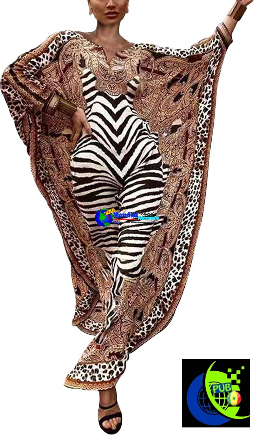 Robe de plage longue en soie à imprimé léopard et zèbre pour femme