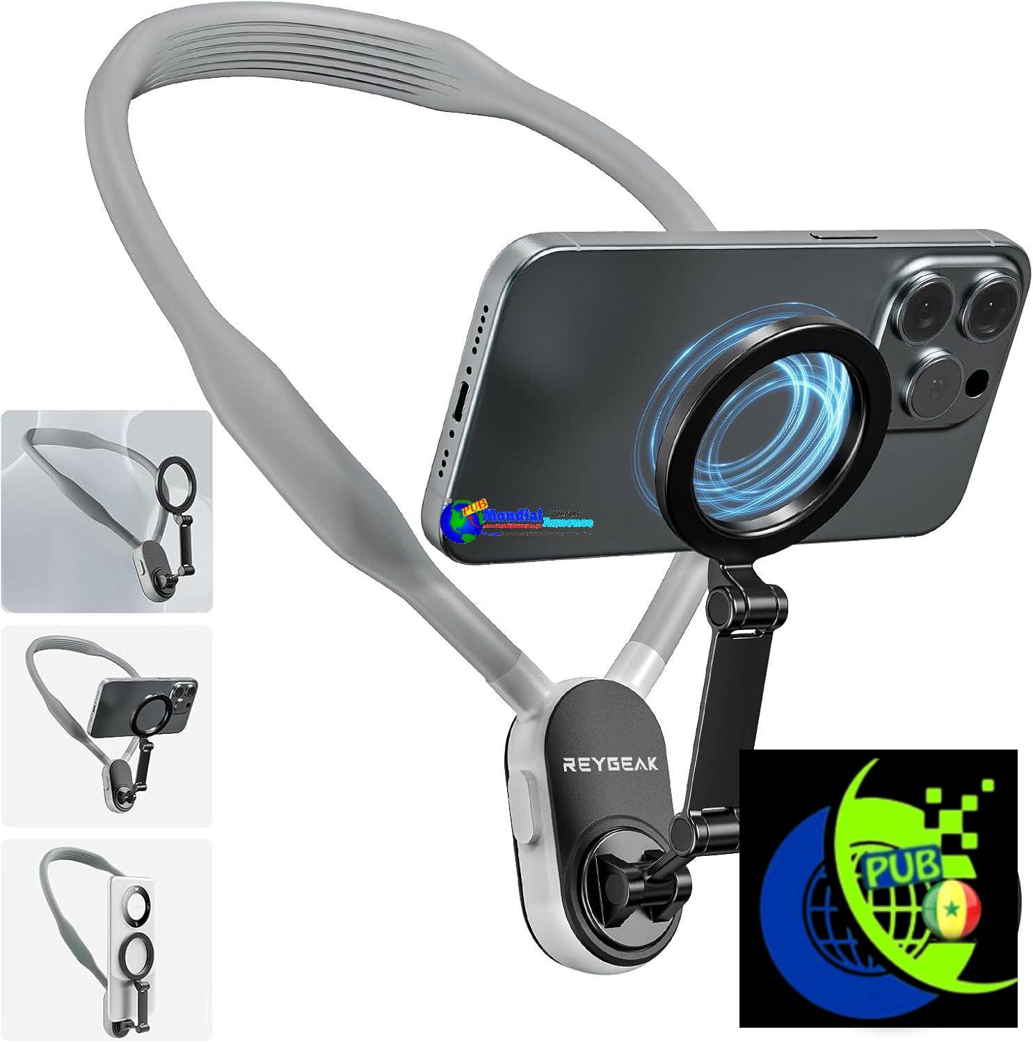 REYGEAK Support Magnétique pour Téléphone Portable, Support pour POV/Vlog Selfie Mount Hand Free Phone Neck Holder Chest Stand Strap Video Recording pour iPhone 15 14 13 12 Android Phones