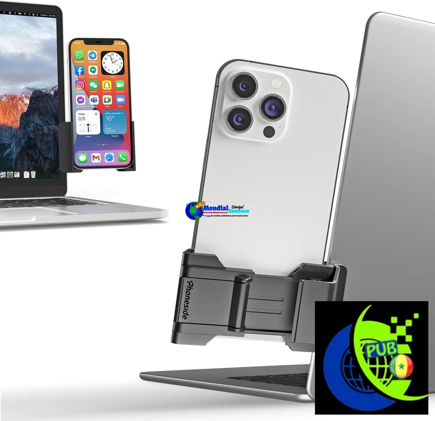 Phoneside One : Support téléphone ordinateur ajustable universel pour smartphone et écran d’ordinateur