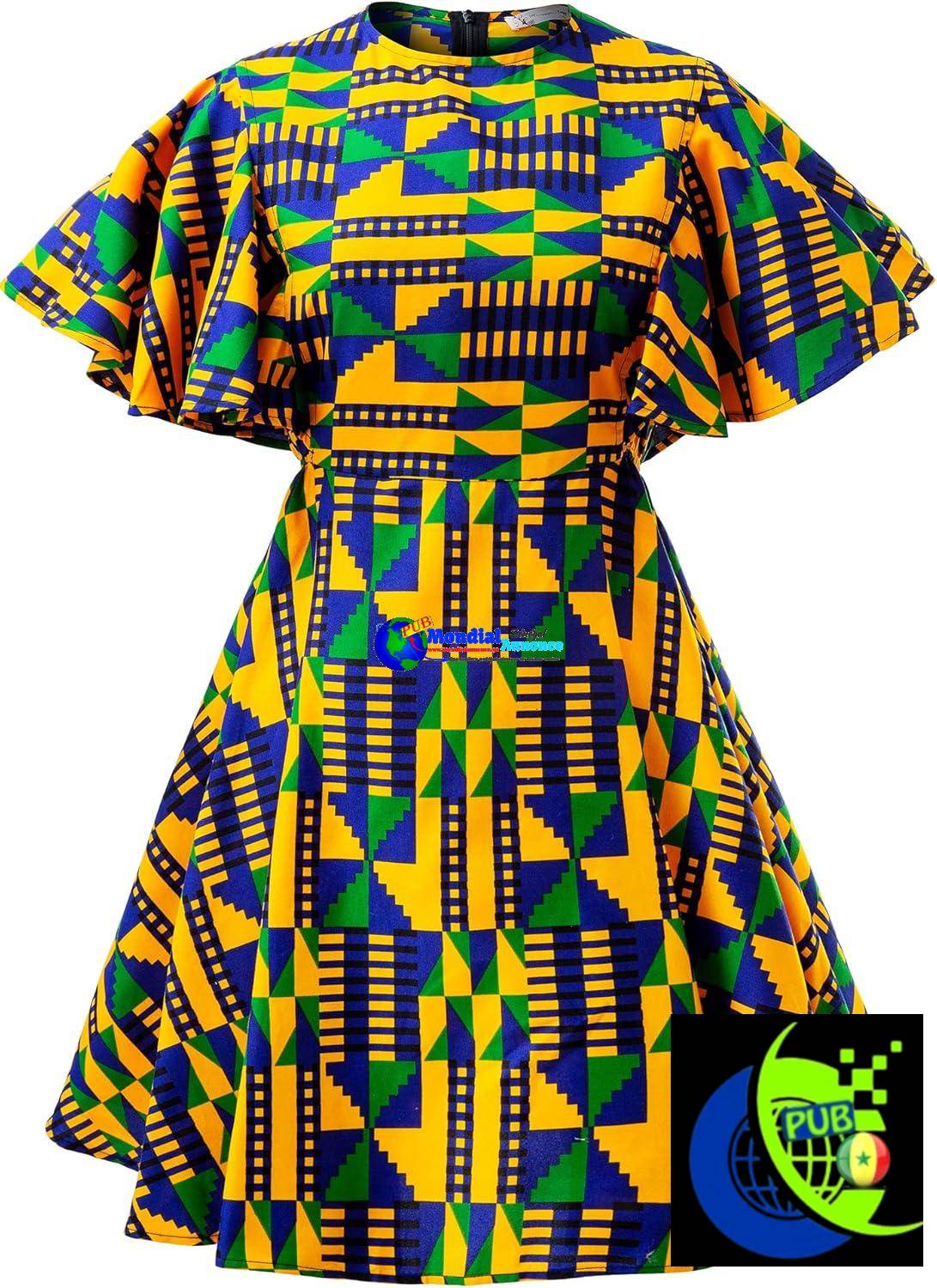 Robe tunique à volants vintage africaine pour femmes avec manches à volants Ankara