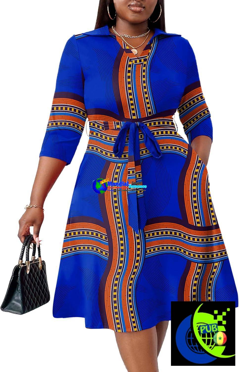 Robe mi-longue grande taille FANDEE pour femme – Robe d’été imprimée pour invité de mariage, cocktail, manches 3/4, col en V (XL-5XL)