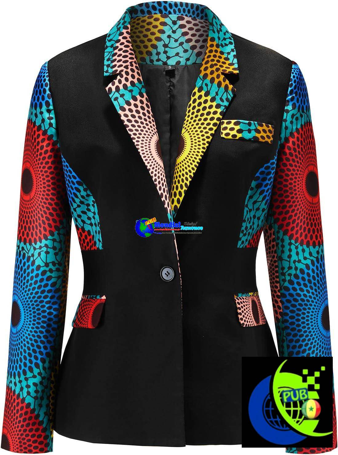 SHENBOLEN manteau imprimé africain pour femmes, Veste Blazer à revers crantés