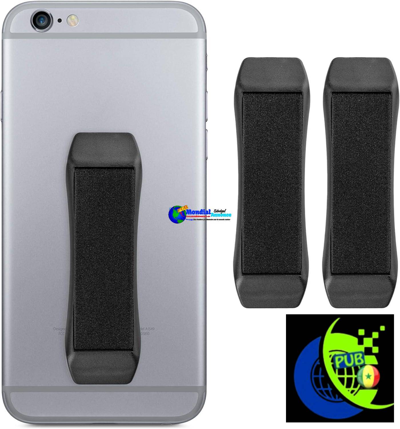 kwmobile Set 3X Support autoadhésif pour Smartphone – Accessoire Doigt pour téléphone Portable – Sangle poignée élastique Dos Smartphone – Noir