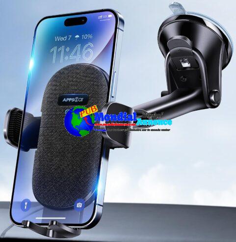Support Téléphone Voiture APPS2Car Ventouse Tableau de Bord Pare-Brise, Rotation 360° Support Voiture, Télescopique Phones 4,7-6,8 Pouces