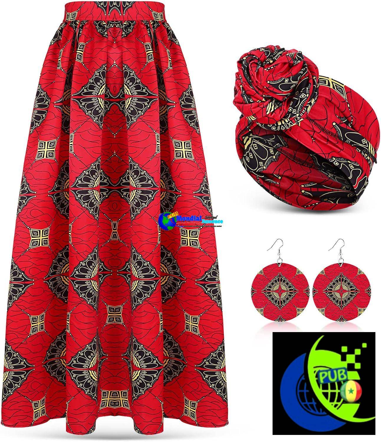 3 Pièces Jupe Africaine Pour Femme, Jupe Longue Imprimée