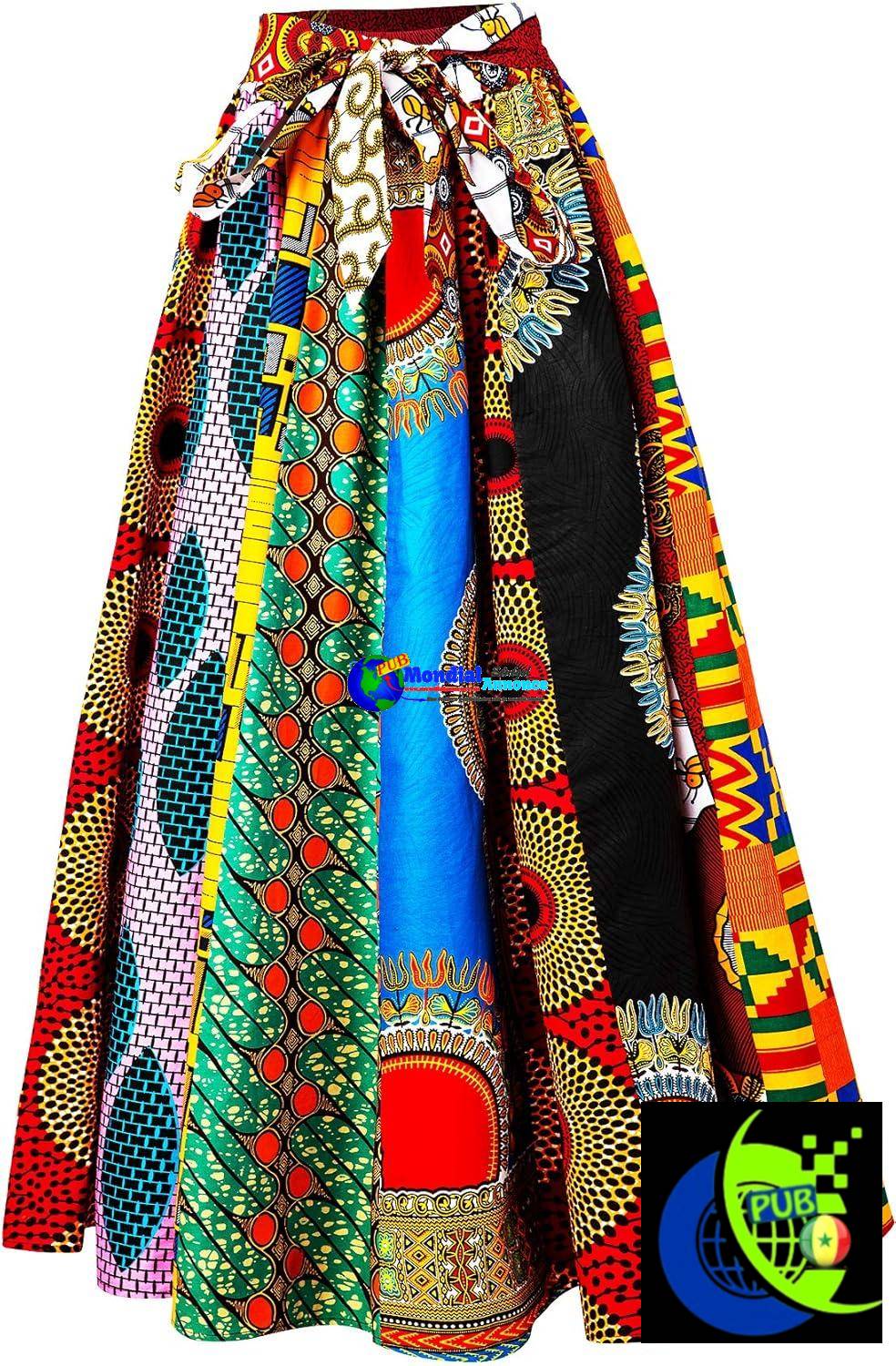 Jupe longue à Imprimée Africaine Shenbolen, style Ankara, Taille unique