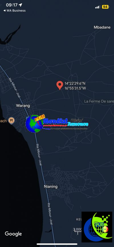 Terrain de 300 mètres carrés à vendre à warang Mbour