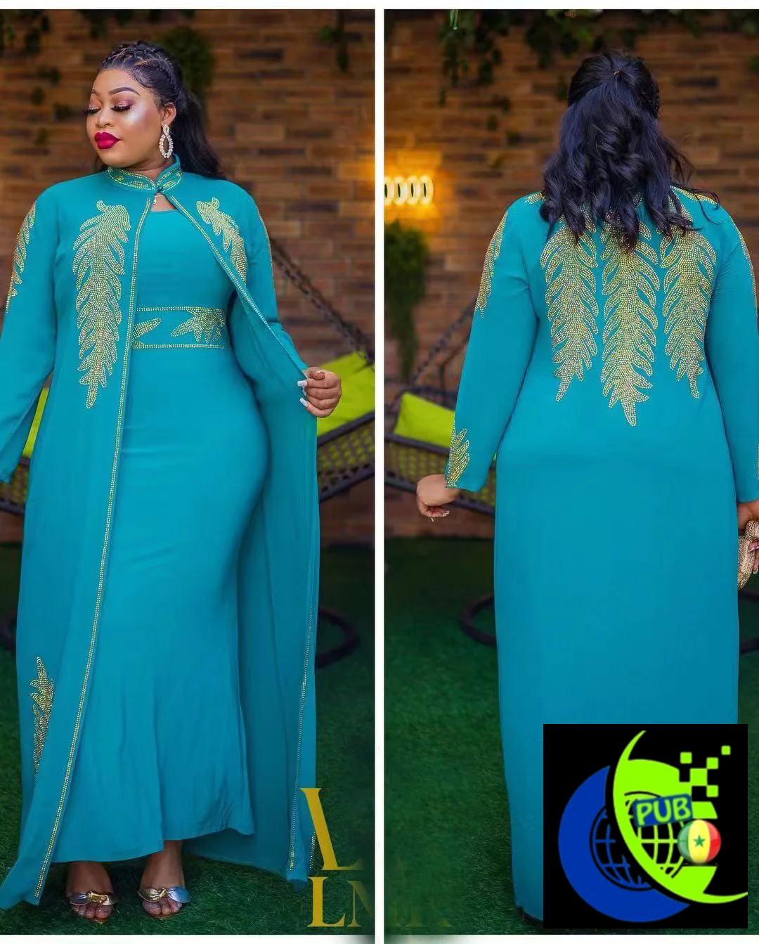 Robe Africaine de Luxe : Ensemble Deux Pièces avec Strass et Diamants – Manches Longues