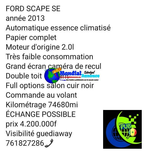 Ford Escape SEL 2014 – Véhicule d’occasion à Dakar | Échange possible