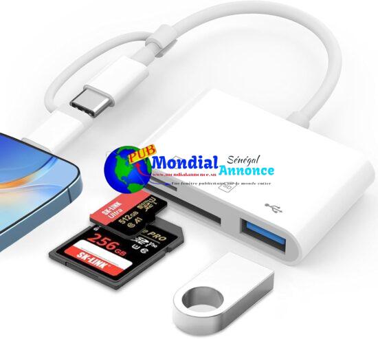 Lecteur Carte SD pour Phone/Pad/Appareil Photo, 3-en-2 Adaptateur Carte SD pour Phone, Lecteurs Carte Mémoire Externes, Adaptateur Carte SD, Lecteur Carte SD pour Phone