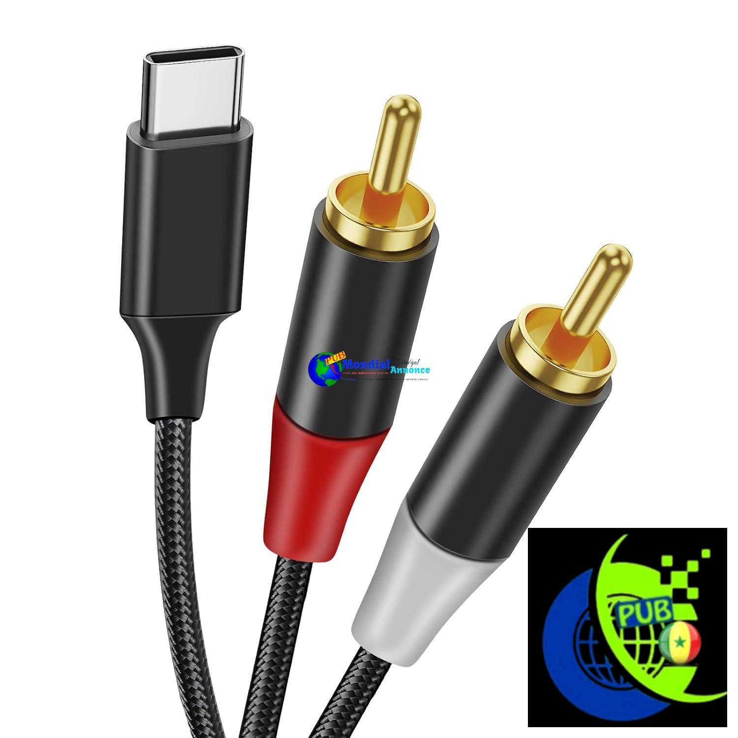 Câble 2 RCA USB C Audio Stéréo Adaptateur Type C Compatible avec Phone 15/Pad/Amplificateur/Home Cinéma/Enceinte/HDTV etc.