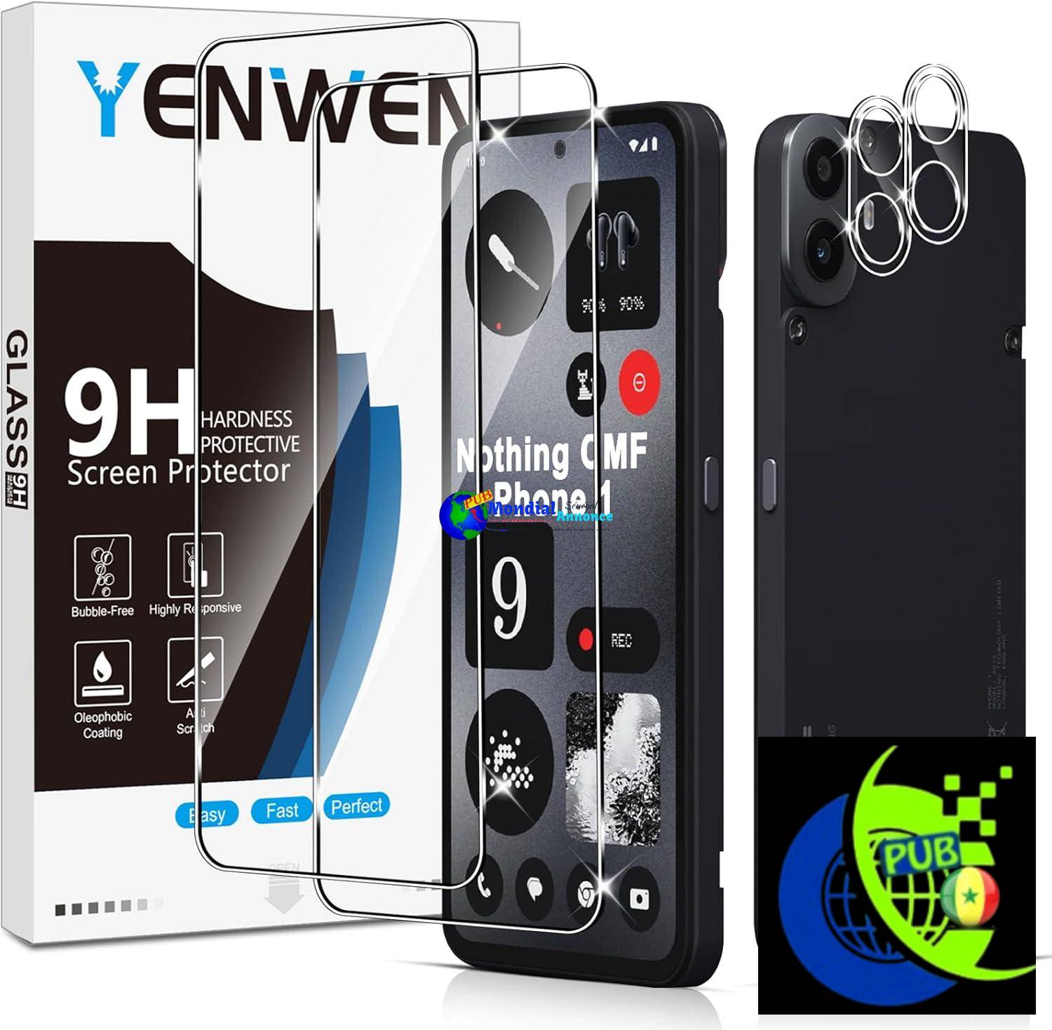 Anti Rayures Yenwen Verre Trempé Compatible avec Nothing CMF Phone 1, 2 Pièces Film Protection écran et 2 Pièces Caméra Arrière Protecteur, – Dureté 9H Glass – Sans Bulles