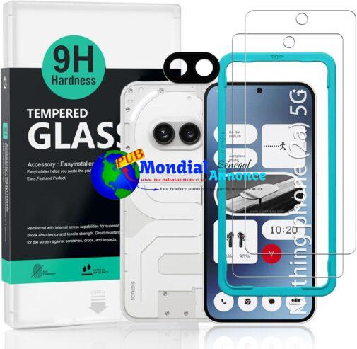 Ibywind 2 Pièces Verre Trempé pour Nothing Phone (2a) 5G/Phone (2a) Plus 5G 6.7″,9H Dureté Protection écran,avec 1 Pièce Protection Caméra,sans Bulles,Facile à Installer