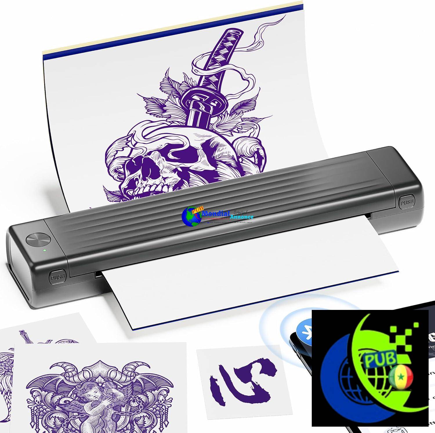 Itari Thermocopieur Tatouage, Imprimante Stencil Tatouage Compatible avec Phone et Tablette, Imprimante Thermique Tatouage Bluetooth, 10 Feuilles de Papier de Transfert de Tatouage Incluses