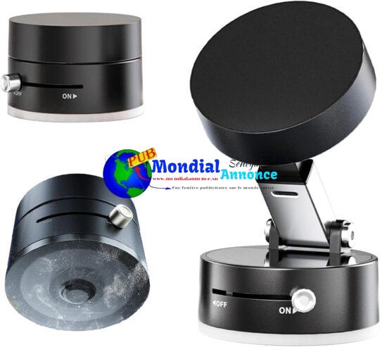 Support magnétique à ventouse sous vide, support de téléphone compact à ventouse puissante avec bouton de réglage, support de téléphone à vide portable, support double face pour voiture (noir)