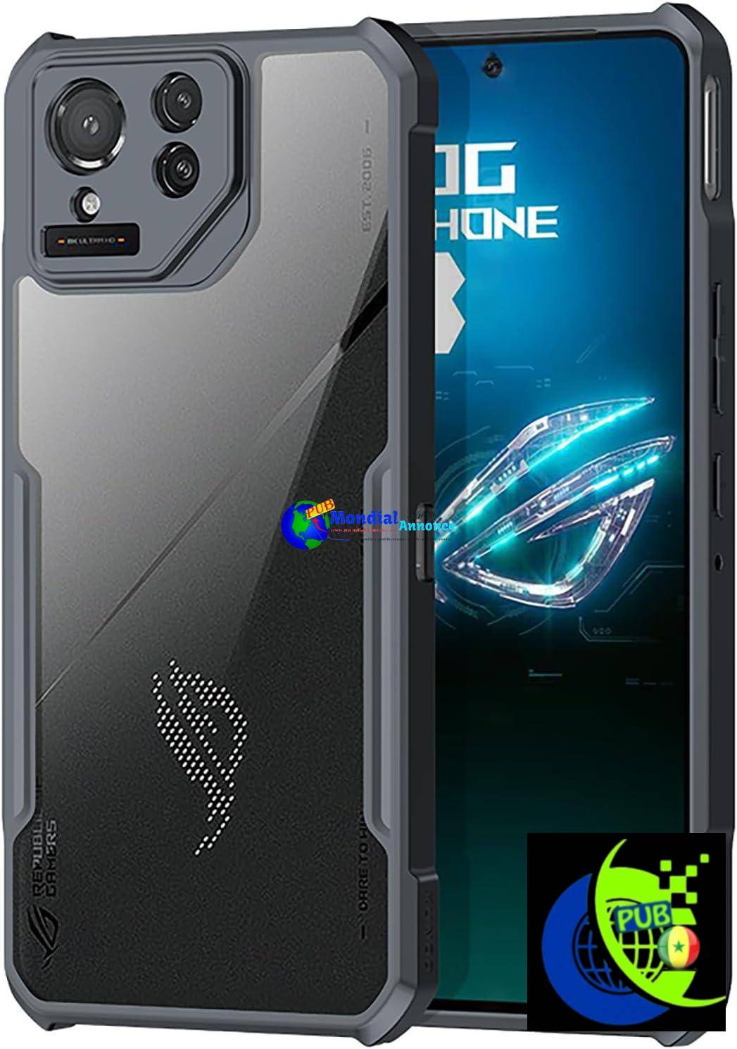 GIOPUEY Étui pour ASUS ROG Phone 8 Pro, Coque en PC Dur + TPU Souple, Grande Transparence, Étui Transparent, Amortisseur Antichoc, Pas de Jaunissement – Black