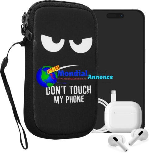 kwmobile Housse de Protection pour Smartphone M – 5,5″ – Sacoche de Protection pour Téléphone Portable en Néoprène Don’t Touch My Phone Blanc-Noir