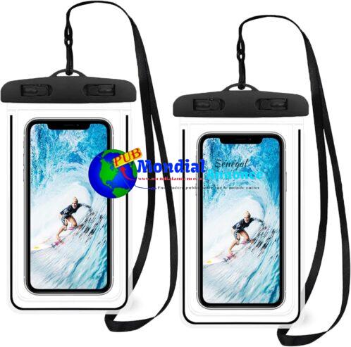 XIASHENG Lot de 2 Pochette étanche Téléphone,Waterproof Phone Case Protection Portable Eau,étuis et Coques pour Téléphone Portable,Coque Étanche Universel Sac Protection Housse Telephone Etanche-Noir
