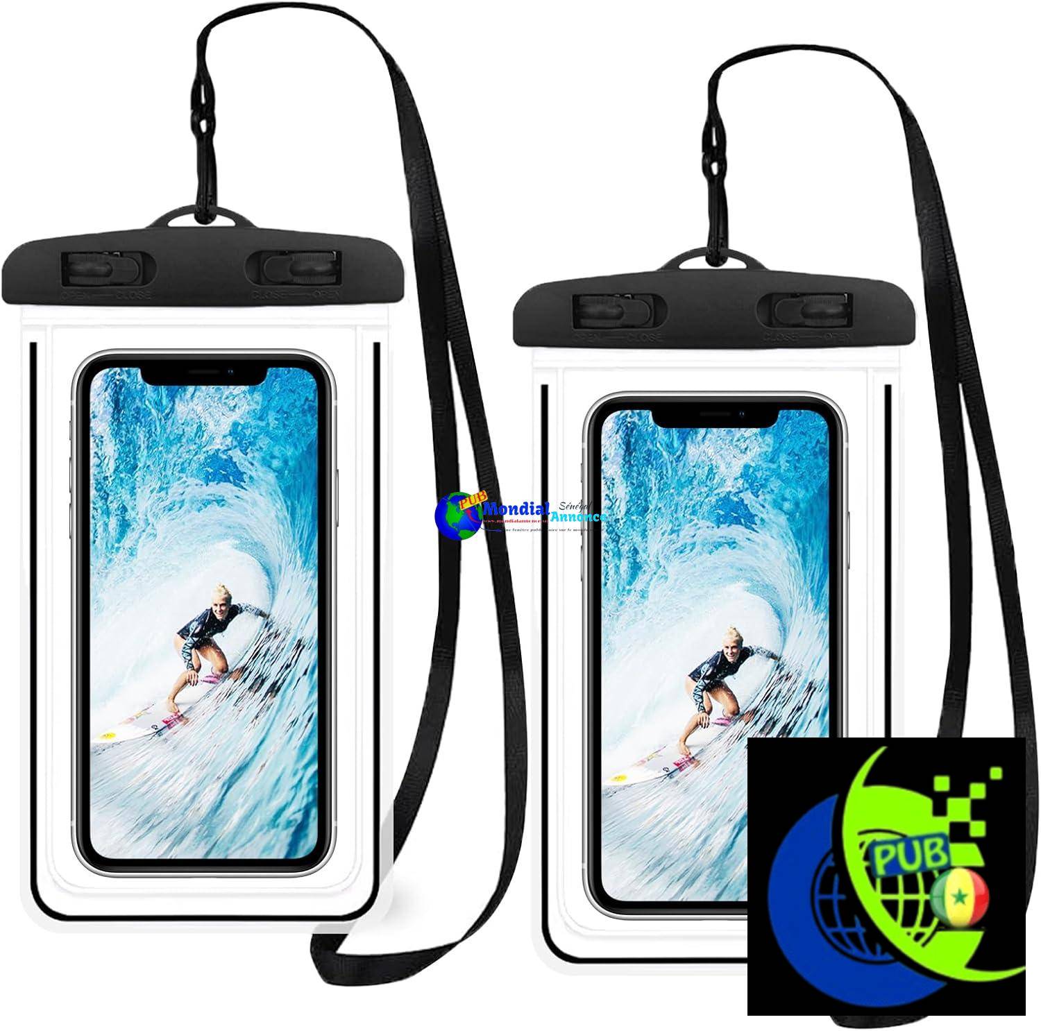 XIASHENG Lot de 2 Pochette étanche Téléphone,Waterproof Phone Case Protection Portable Eau,étuis et Coques pour Téléphone Portable,Coque Étanche Universel Sac Protection Housse Telephone Etanche-Noir